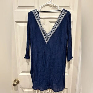 Kona‎ Sol Navy Tasel VNeck Swim Cover Up Size Large